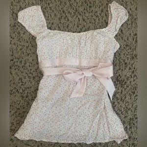 [SOLD] Hollister Pink Floral Ribbon Babydoll Top